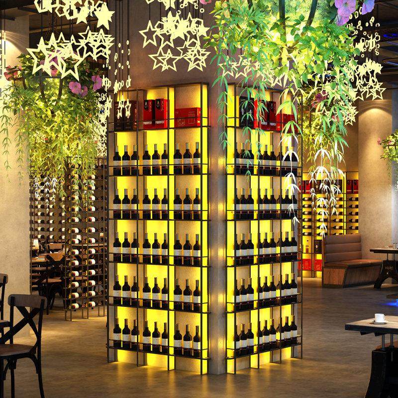 红酒架子展示架靠墙酒柜置物架轻奢红酒瓶装饰架壁挂隔断酒架发光