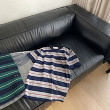 高货~深圳南油高端女装欧货小香风M家条纹字母贴布短袖T恤上衣夏