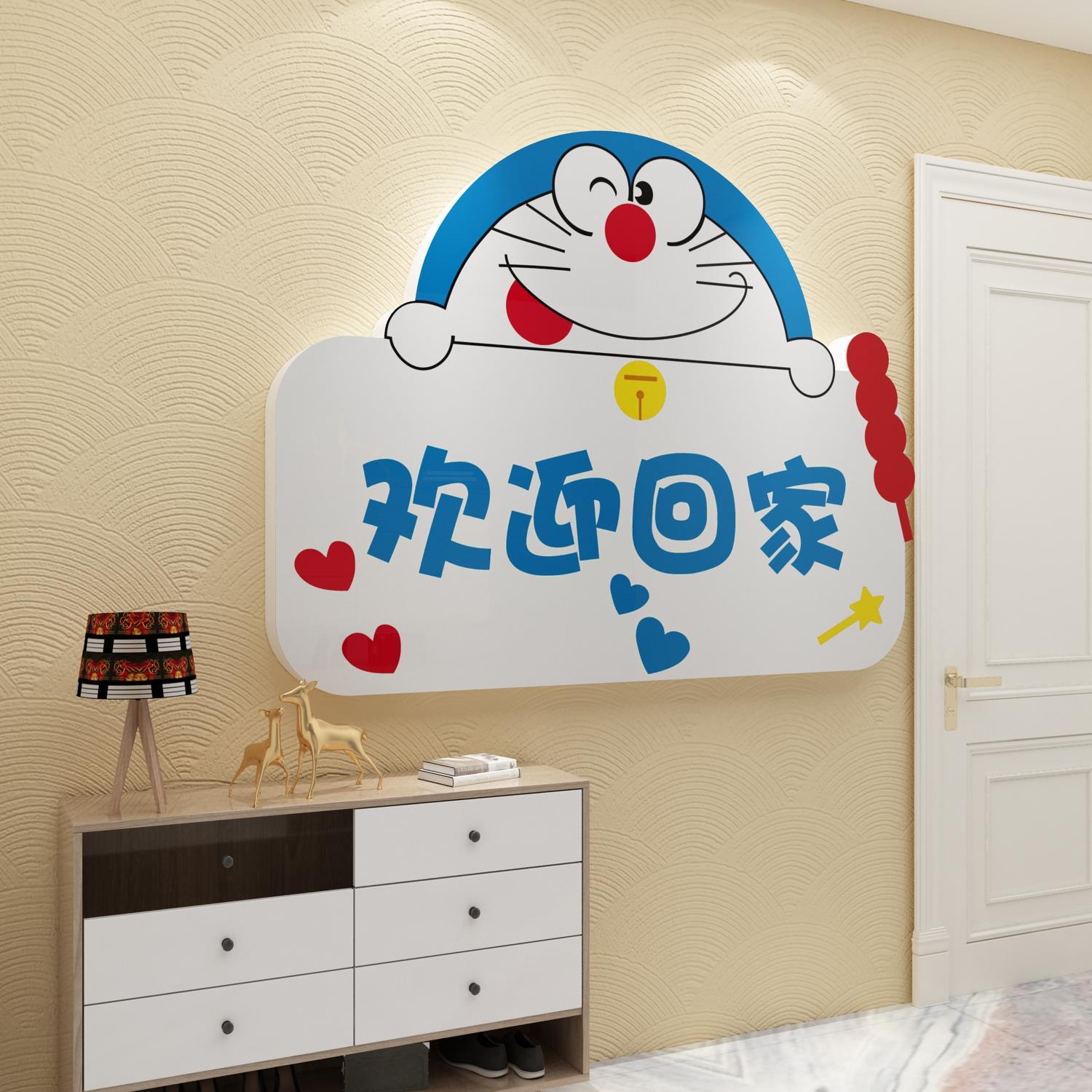 哆啦A梦电梯门口贴纸壁画装饰儿童房间入户欢迎回家背景墙面创意图片
