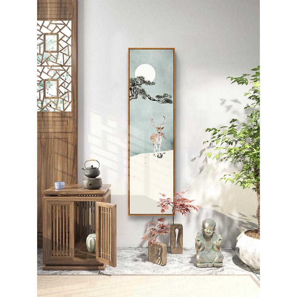 心灯 日式原木风玄关装饰画新中式禅意别墅壁画走廊挂画竖版荷花图片