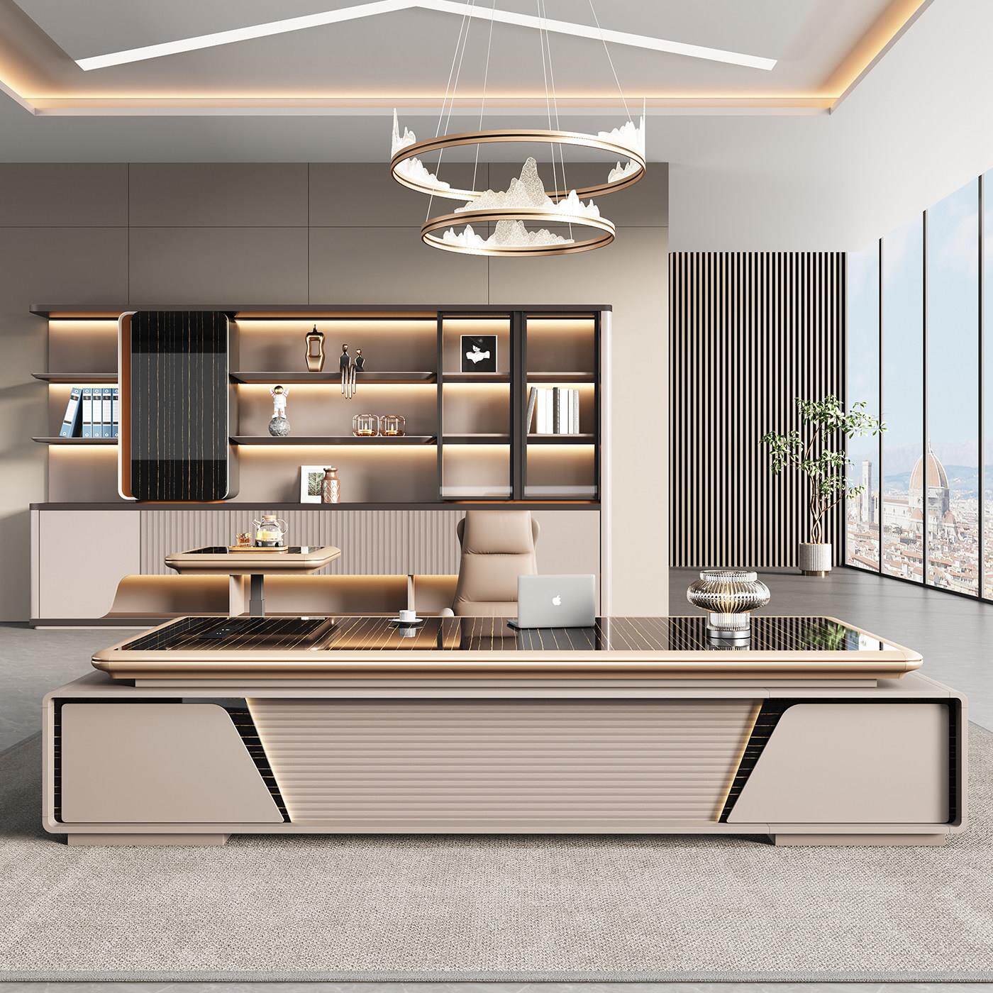 升降老板办公桌椅组合简约现代轻奢总裁经理办公室桌子领导大班台