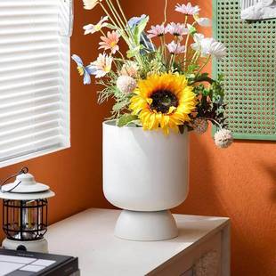 盆北欧花盆铁艺金属圆形架阳室内绿植栽落地XOO金色花架花子台铁