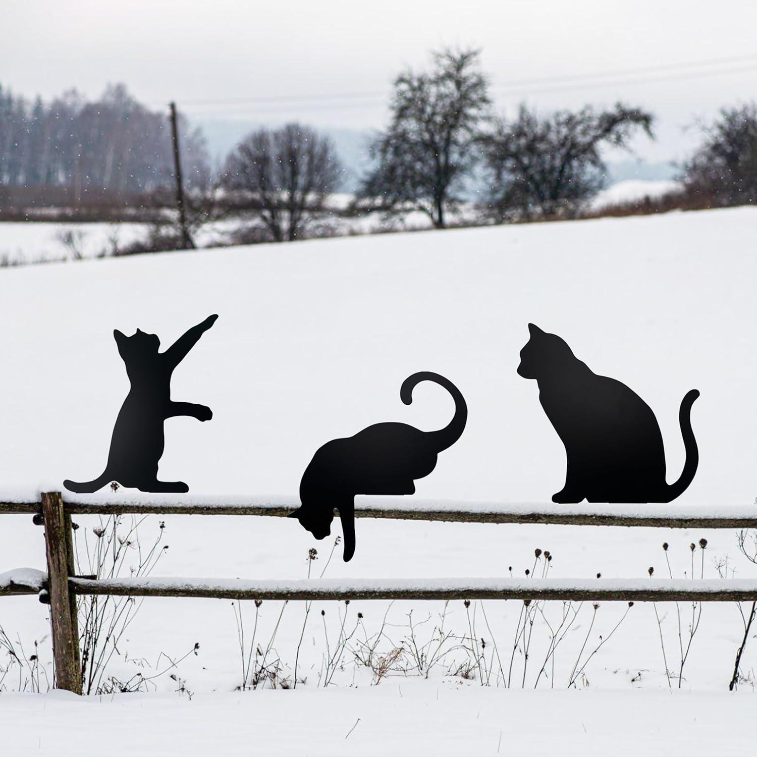 件黑JZF猫套围栏装饰铁乡艺猫剪影村木栅栏装饰户外树桩和庭院摆