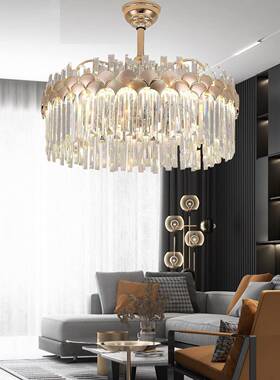 风扇灯客餐水厅现代简约厅晶吊扇灯家居一体式全铜音马HXT达智能