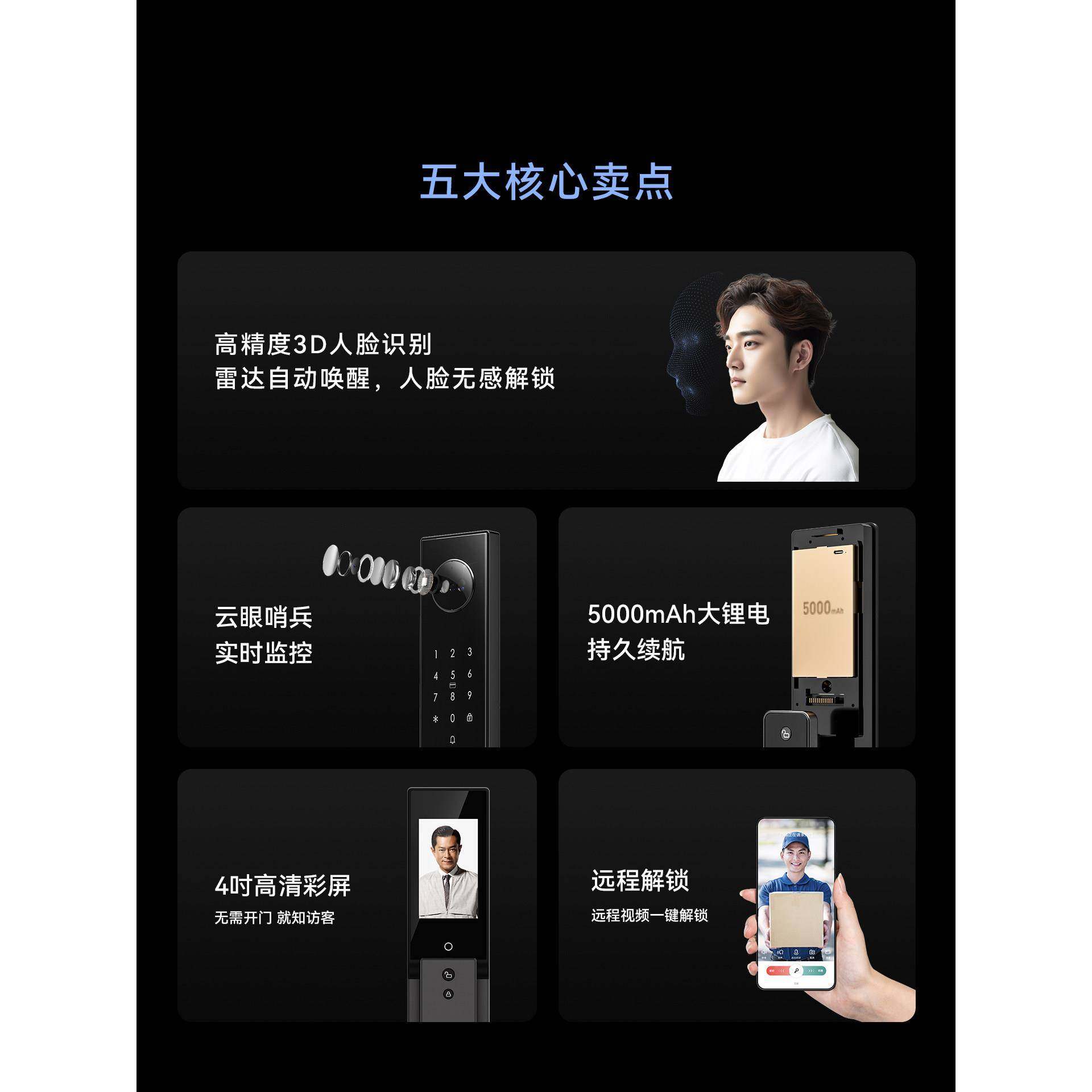 VOC智能锁人脸识别指纹锁用全自家动监控电子密码防锁盗门门K5s+
