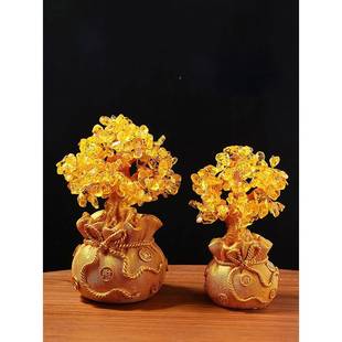 水黄晶发财树风水摆件家摇居发财树摆酒柜装饰创意客厅玄关品小钱