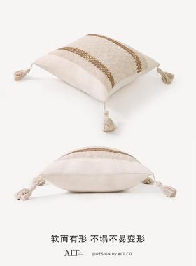 棉麻方沙抱枕套厅轻奢高级感床头靠背发靠形枕不含芯飘HBV窗腰靠