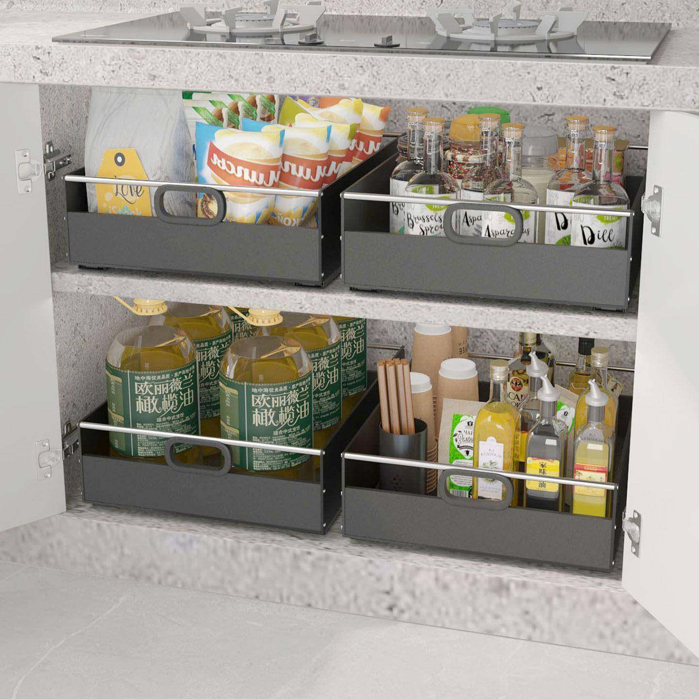 新款黑加滑高抽屉拉篮带轨厨房收托盘橱柜改造收纳箱纳环保PP色板,收纳整理,收纳箱,淘宝优惠券,粉丝福利购,淘宝优惠卷