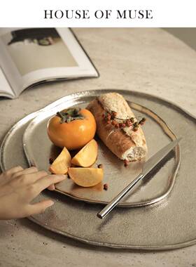 印缪斯家光“流银”度进QGH口金属盘托不规则浅边水果盘家居轻奢