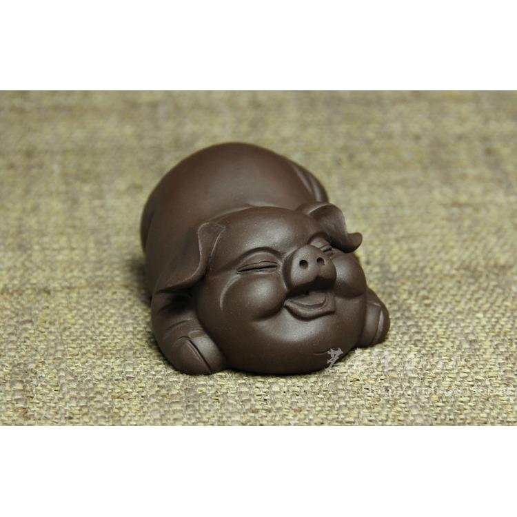 兴宜QFH紫砂茶宠 原矿老紫泥 梦美猪茶茶具配件纯全手玩工雅玩摆