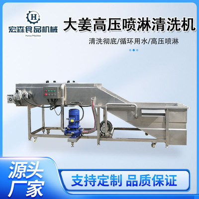 全自动大姜清洗机高压喷淋洗姜机高压喷淋根茎类蔬菜清洗流水线