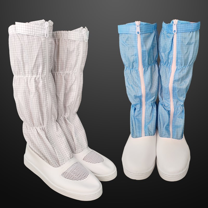 无尘服鞋子百级开网格面防静x电高长筒鞋皮革面洁净化室专用工作