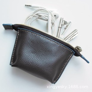 新款大容量纯色长方形拉链款皮革零钱包创意便携复古风皮制小钱包