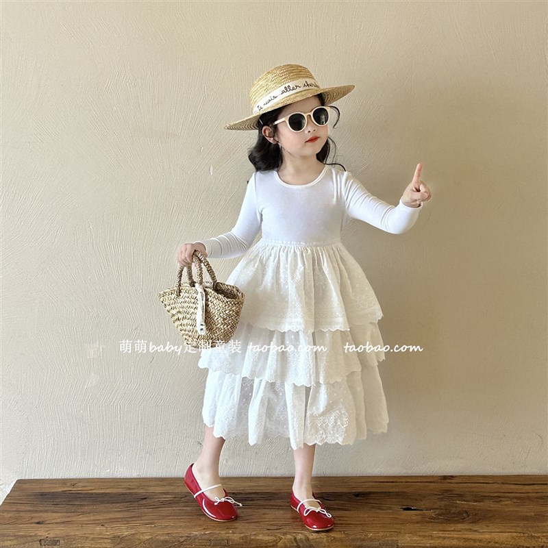 女童气质高级感长袖蛋糕裙连衣裙2025春季新款小女孩洋气打底长裙