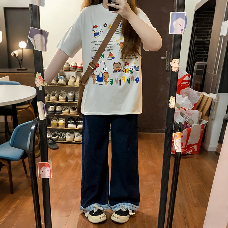 特大码女装2025新款胖mm美式复古水洗牛仔裤女高腰宽松显瘦阔腿裤