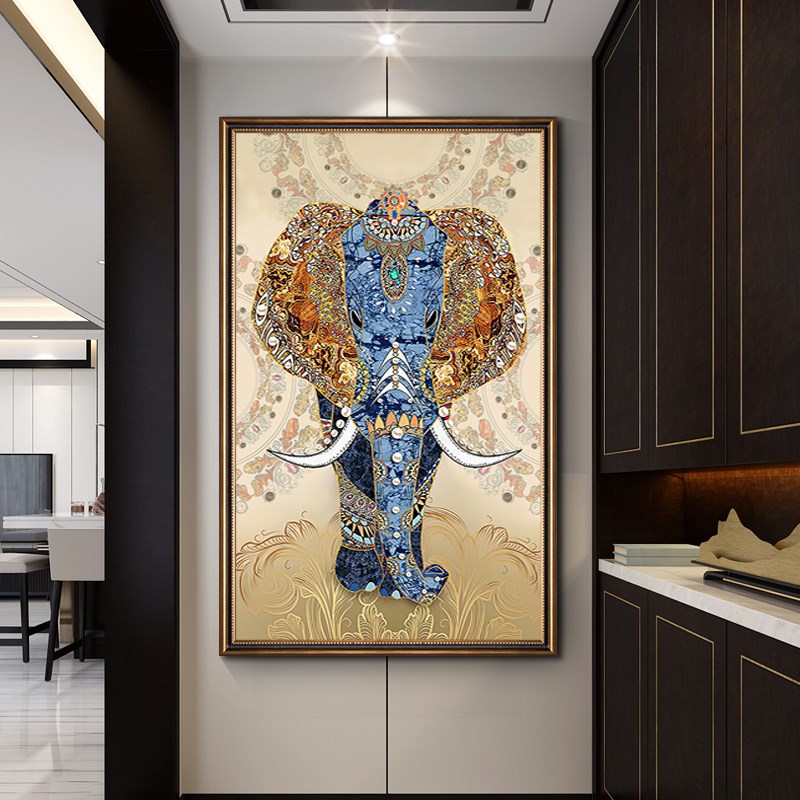 太平有象】美式玄关装饰画进w门入户挂画复古油画大象过道楼梯壁图片