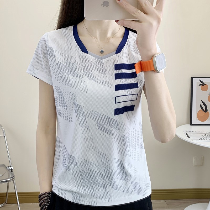 团队V领速干短袖透气冰丝ut恤男女羽毛球服运动服户外跑步健身上