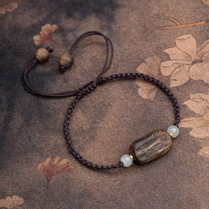 莺歌绿奇楠沉香随型99沉手牌手编绳单圈手串