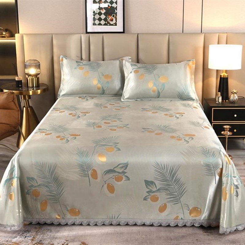 夏季凉感冰丝席三件套花边床单款可水机洗折叠家用双人空调软凉席