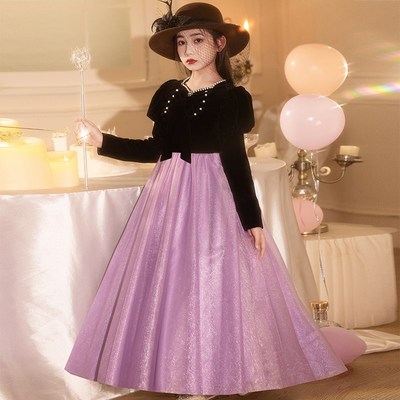 女童礼服轻奢小众高端女孩生日公主裙儿童主持人钢琴演出服秋冬季