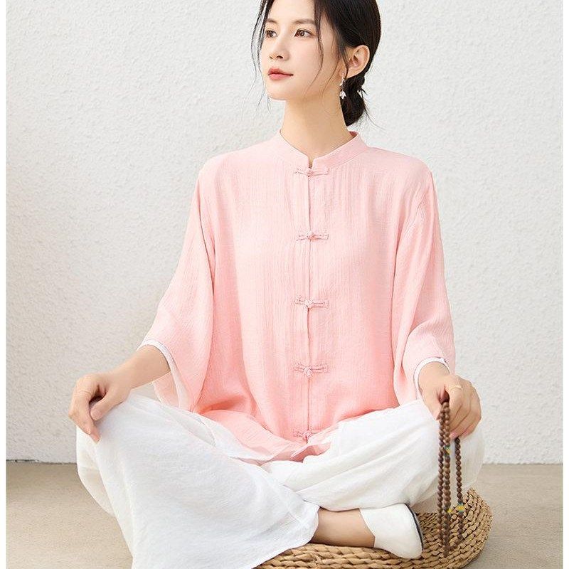 23居士禅服女士中国风禅意佛系女装D白色套装棉麻禅修服中式茶服