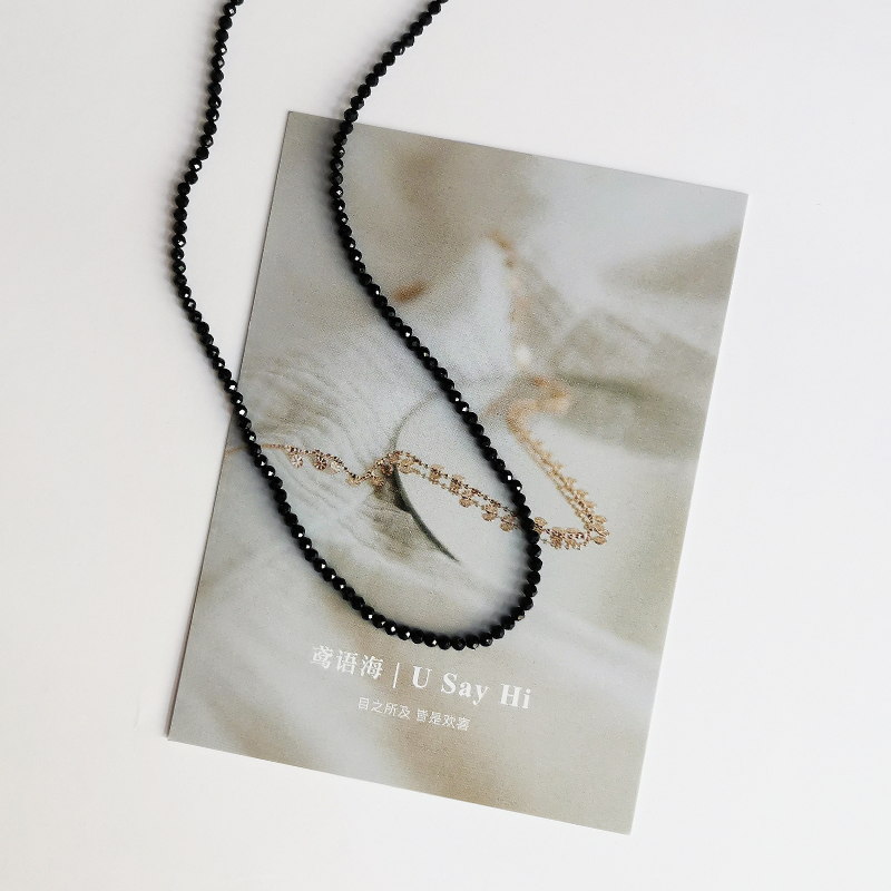 鸢语海天然黑尖晶石爆闪黑色项链锁骨链女不掉色百搭链子配饰