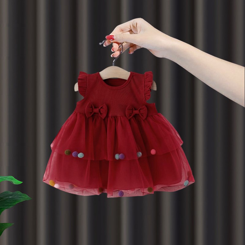 周岁女宝礼服女童夏季连衣裙毛球背心裙婴幼儿夏天裙子韩系公主裙