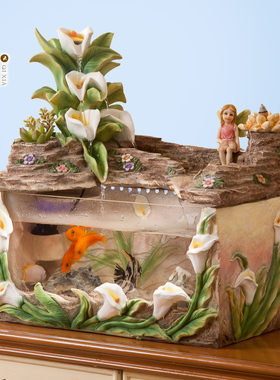 欧式小型流水鱼缸客厅电视柜旁招财摆件北欧喷泉景观创意家居装饰