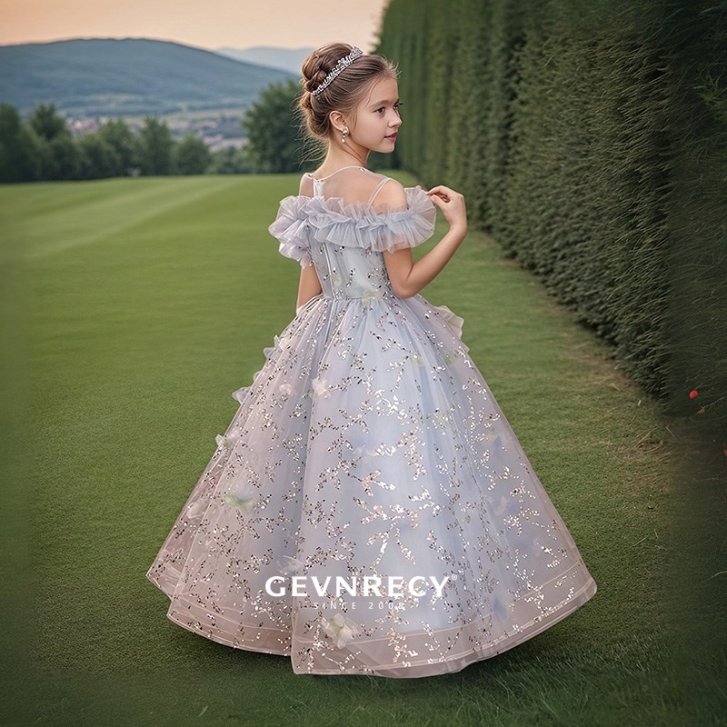 女童礼服高端轻奢小众蓝色花童生日公主裙小女孩钢琴主持人演出服