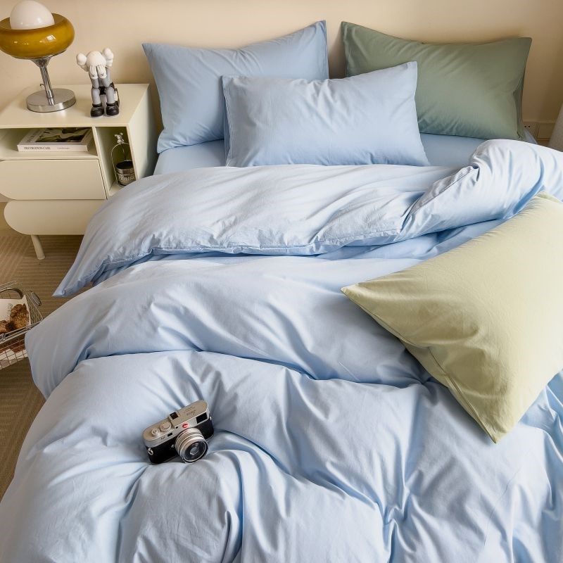 奶油风全棉水洗纯棉四件套被套床笠床单人床上用品三件套学生宿舍