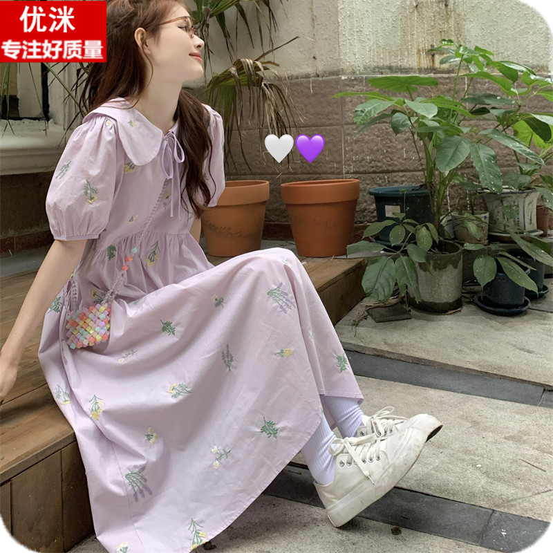 女大童12岁甜美碎花连衣裙夏装初中生宽松刺绣长裙子15少女孩可爱