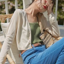 法式小坎b肩外套短款针织毛衣开衫女薄款披肩春秋季配裙子外搭上