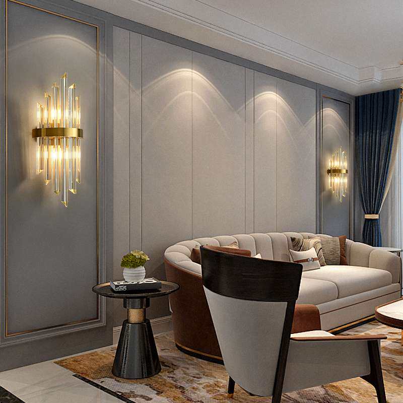 美式轻奢水晶壁灯大气简约现代客厅背景墙壁灯走廊过道卧室床头灯