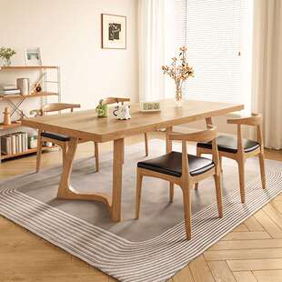 实木长桌子一桌四椅餐桌书桌一体两用日式原木饭桌客厅家用工作台