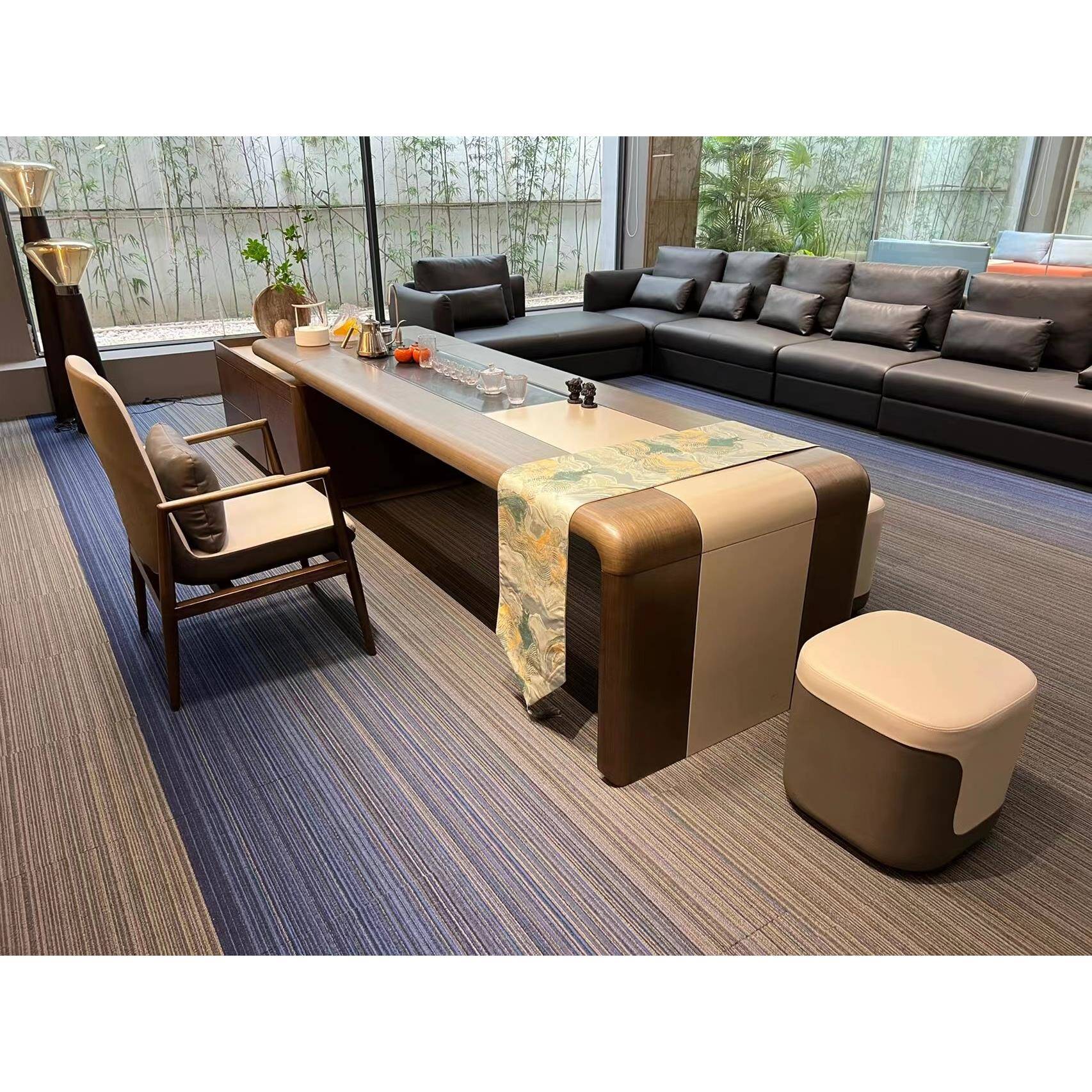 新中式黑胡桃木茶桌椅组合实木办公桌泡茶桌一体茶台