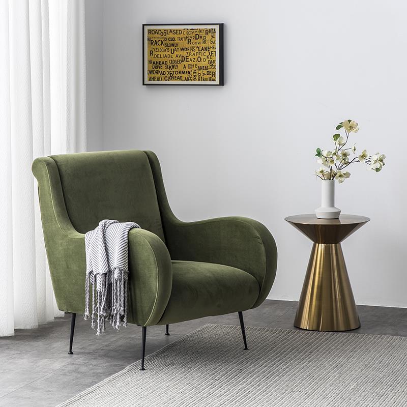 北欧单人沙发椅ins复古轻奢丝绒休闲椅现代简约卧室沙发表情家具