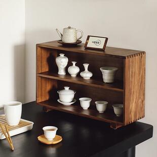 山是 黑胡桃木多层桌面收纳柜防尘马克杯收纳茶具咖啡杯子置物架