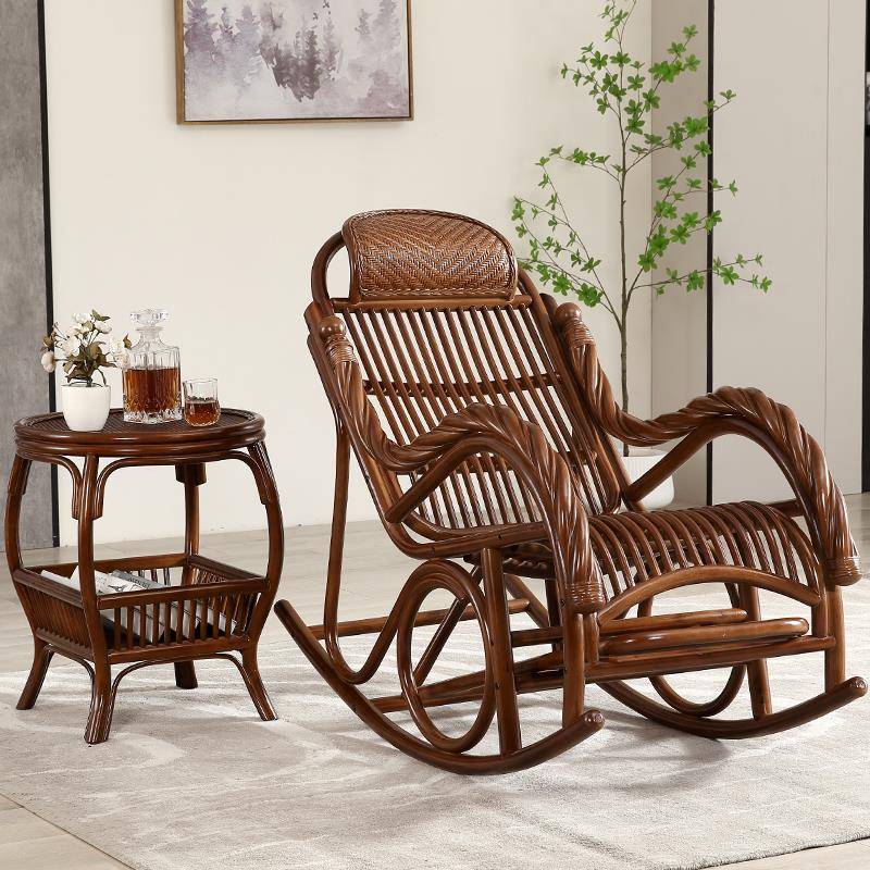 阳台腾椅藤椅懒人摇摇躺椅老式老人真藤编织逍遥椅子家用藤条摇椅