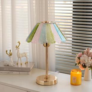 法式中古蝶梦台灯复古彩色琉璃高级感卧室牀头灯美式轻奢氛围台灯