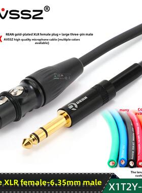 neutrik旗下REAN话筒线卡农母转6.5大三芯直插黑色镀金发烧音频线