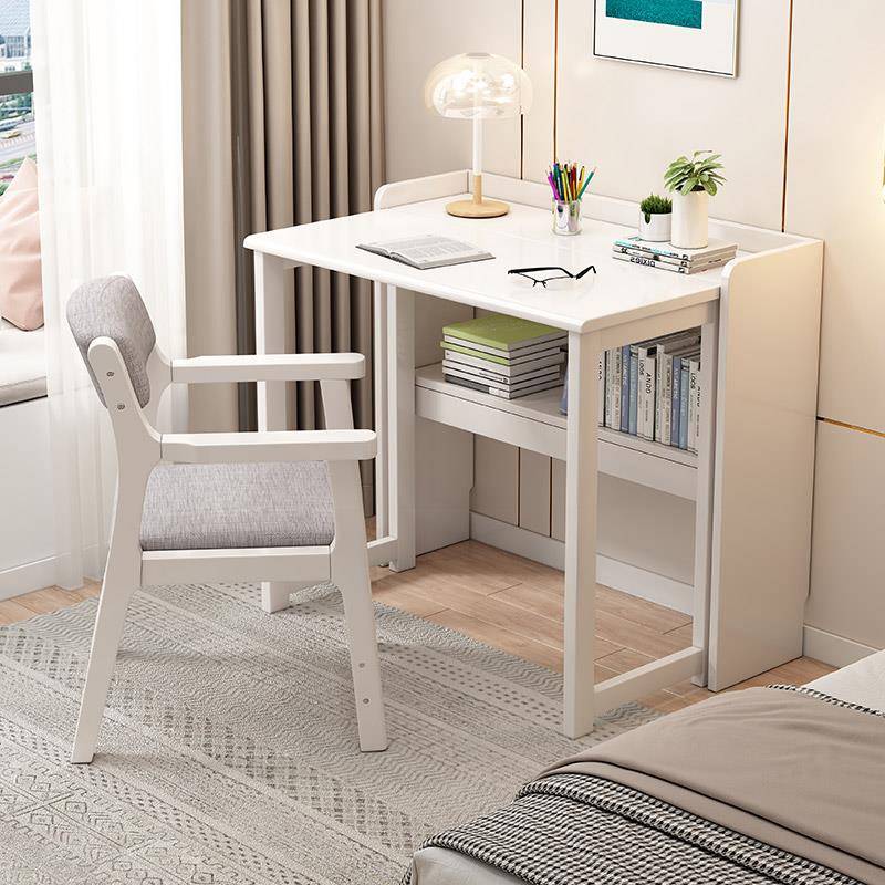 全实木折叠电脑桌家用卧室床边书桌简约小户型学习桌可伸缩办公桌