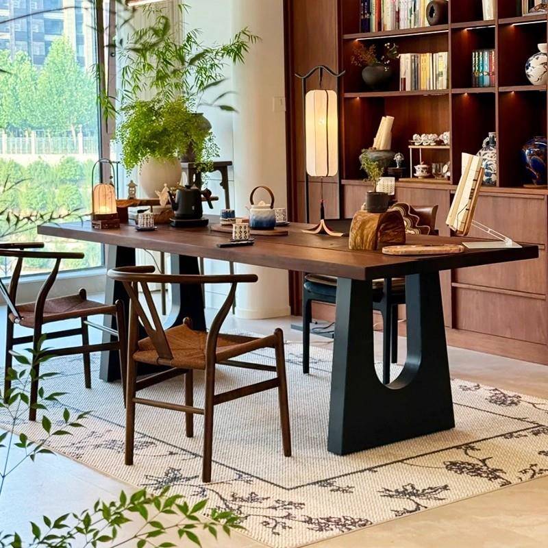 黑胡桃木实木茶桌椅组合客厅家用新中式大板茶台办公室接待泡茶桌