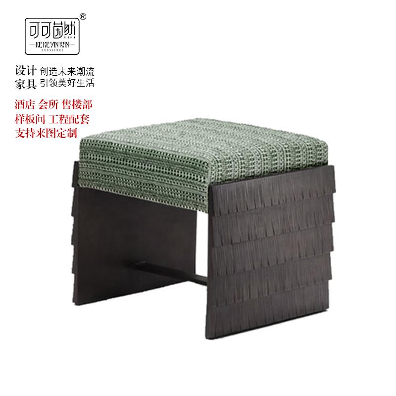 新中式设计师布艺方凳客厅沙发矮凳入户换鞋凳卧室妆凳创意坐墩