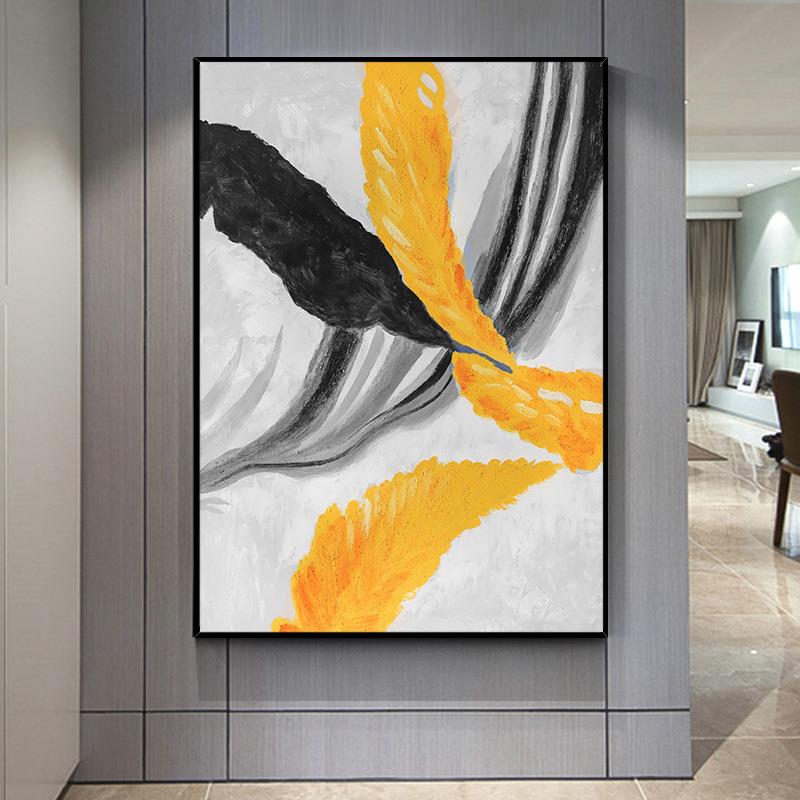 【折扣价】手绘油画象羽毛黑白橙现抽玄关餐背景墙装饰画代厅走廊图片