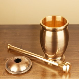 老式中药纯铜捣药罐杵子药盅擂钵臼缸研钵石臼铜盅捣碎器中医复古