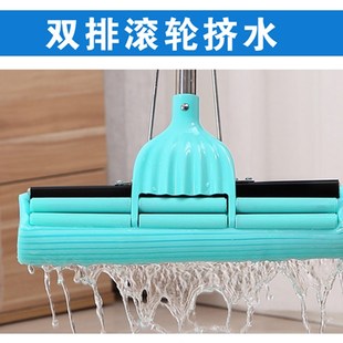 家欣海绵拖把家用滚轮式 免手洗挤水墩布大号吸水胶棉客厅地拖38cm