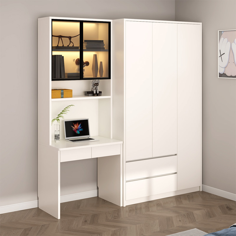 一半书桌一半衣柜儿童房一体组合次卧小户型家用学生卧室实木定制