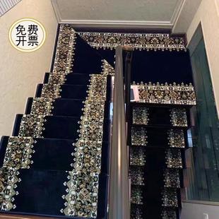 家用实木旋转楼梯踏步垫防滑免胶自粘阶梯地毯免洗地垫定制 新中式