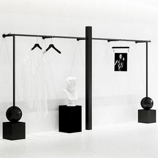 服装 店挂衣架子 店展示架上墙高级感哑光黑色衣服陈列货架男装 女装