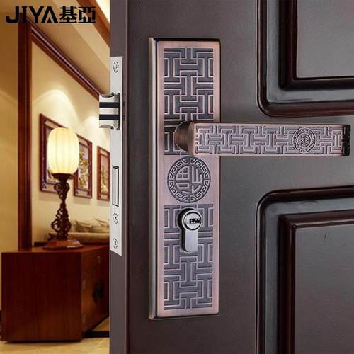 基亚中式红古铜机械门锁锌合金室内木门锁卧室实木静音门锁执手锁